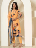 Yufta Orange Pure Crepe Placement Print Kurta Dupatta Set | Grocsy