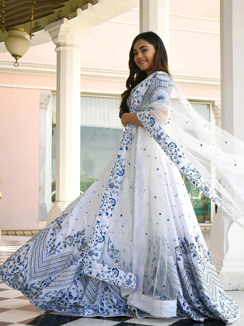 Tulsi Art Fantastic White Thread Work Satin Sangeet Wear Lehenga Choli | Grocsy