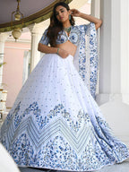 Tulsi Art Fantastic White Thread Work Satin Sangeet Wear Lehenga Choli | Grocsy