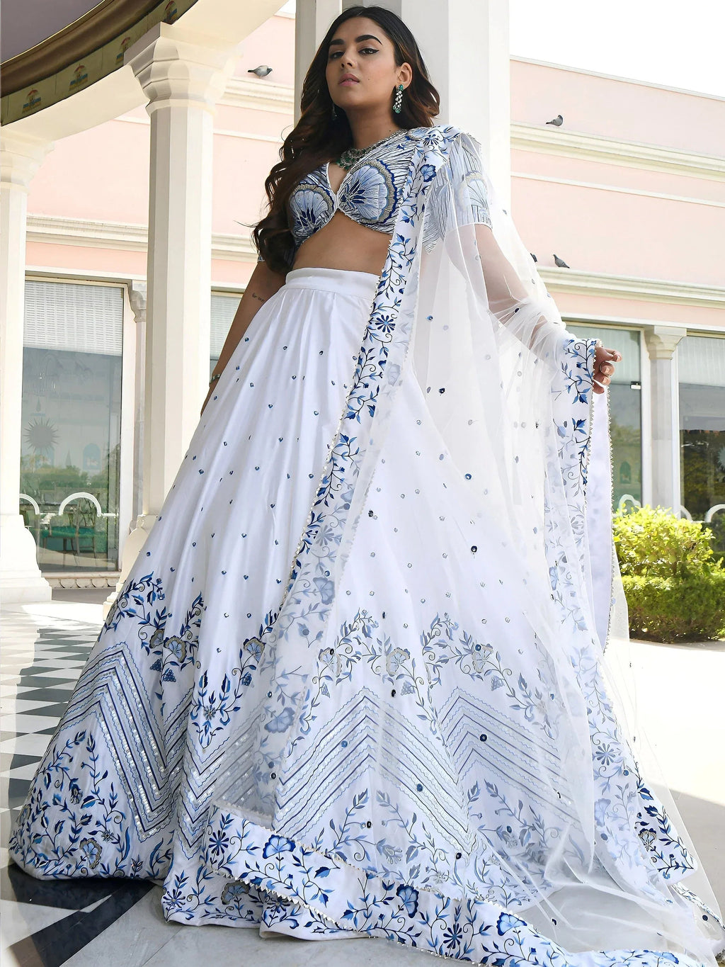 Tulsi Art Fantastic White Thread Work Satin Sangeet Wear Lehenga Choli | Grocsy