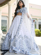 Tulsi Art Fantastic White Thread Work Satin Sangeet Wear Lehenga Choli | Grocsy