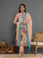 Yufta Multi Pure Crepe Placement Print Kurta Dupatta Set | Grocsy