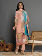 Yufta Multi Pure Crepe Placement Print Kurta Dupatta Set | Grocsy