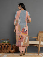 Yufta Multi Pure Crepe Placement Print Kurta Dupatta Set | Grocsy