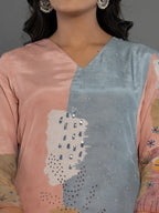 Yufta Multi Pure Crepe Placement Print Kurta Dupatta Set | Grocsy