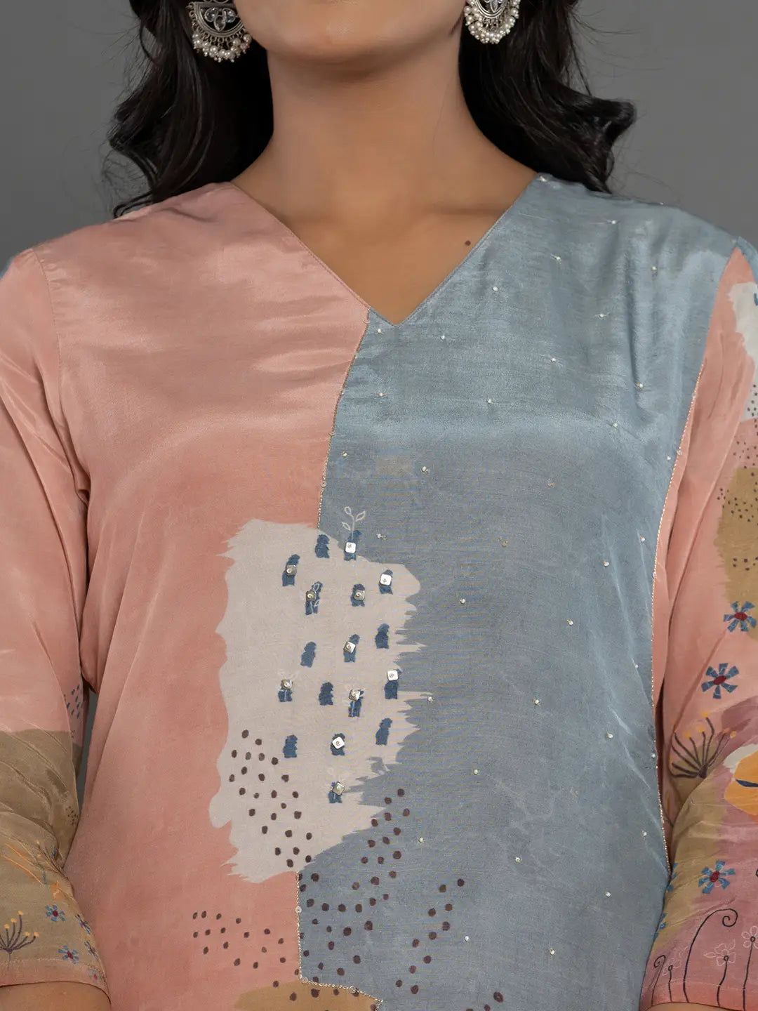 Yufta Multi Pure Crepe Placement Print Kurta Dupatta Set | Grocsy