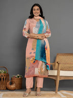Yufta Multi Pure Crepe Placement Print Kurta Dupatta Set | Grocsy