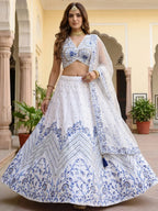 Tulsi Art Awesome White Embroidered Satin Sangeet Wear Lehenga Choli | Grocsy