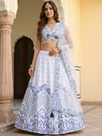 Tulsi Art Awesome White Embroidered Satin Sangeet Wear Lehenga Choli | Grocsy