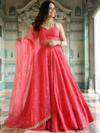 Tulsi Art Lovely Pink Sequins Embroidered Georgette Wedding Wear Lehenga Choli | Grocsy