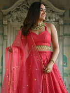 Tulsi Art Lovely Pink Sequins Embroidered Georgette Wedding Wear Lehenga Choli | Grocsy