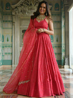 Tulsi Art Lovely Pink Sequins Embroidered Georgette Wedding Wear Lehenga Choli | Grocsy