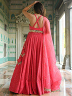 Tulsi Art Lovely Pink Sequins Embroidered Georgette Wedding Wear Lehenga Choli | Grocsy