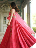 Tulsi Art Lovely Pink Sequins Embroidered Georgette Wedding Wear Lehenga Choli | Grocsy