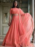 Tulsi Art Amazing Peach Thread Embroidered Monochrome Bridesmaid Lehenga Choli | Grocsy