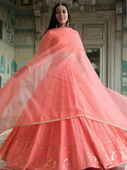 Tulsi Art Amazing Peach Thread Embroidered Monochrome Bridesmaid Lehenga Choli | Grocsy