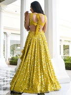 Tulsi Art Stunning Yellow Thread Embroidered Georgette Wedding Lehenga Choli | Grocsy