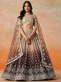 Tulsi Art Gorgeous Brown Georgette Zari Embroidered Lehenga Choli With Dupatta | Grocsy