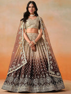 Tulsi Art Gorgeous Brown Georgette Zari Embroidered Lehenga Choli With Dupatta | Grocsy