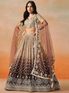 Tulsi Art Gorgeous Brown Georgette Zari Embroidered Lehenga Choli With Dupatta | Grocsy
