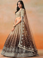 Tulsi Art Gorgeous Brown Georgette Zari Embroidered Lehenga Choli With Dupatta | Grocsy