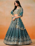 Tulsi Art Glamorous Dove Blue Sequins Embroidered Georgette Lehenga Choli | Grocsy