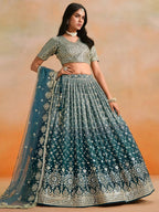 Tulsi Art Glamorous Dove Blue Sequins Embroidered Georgette Lehenga Choli | Grocsy