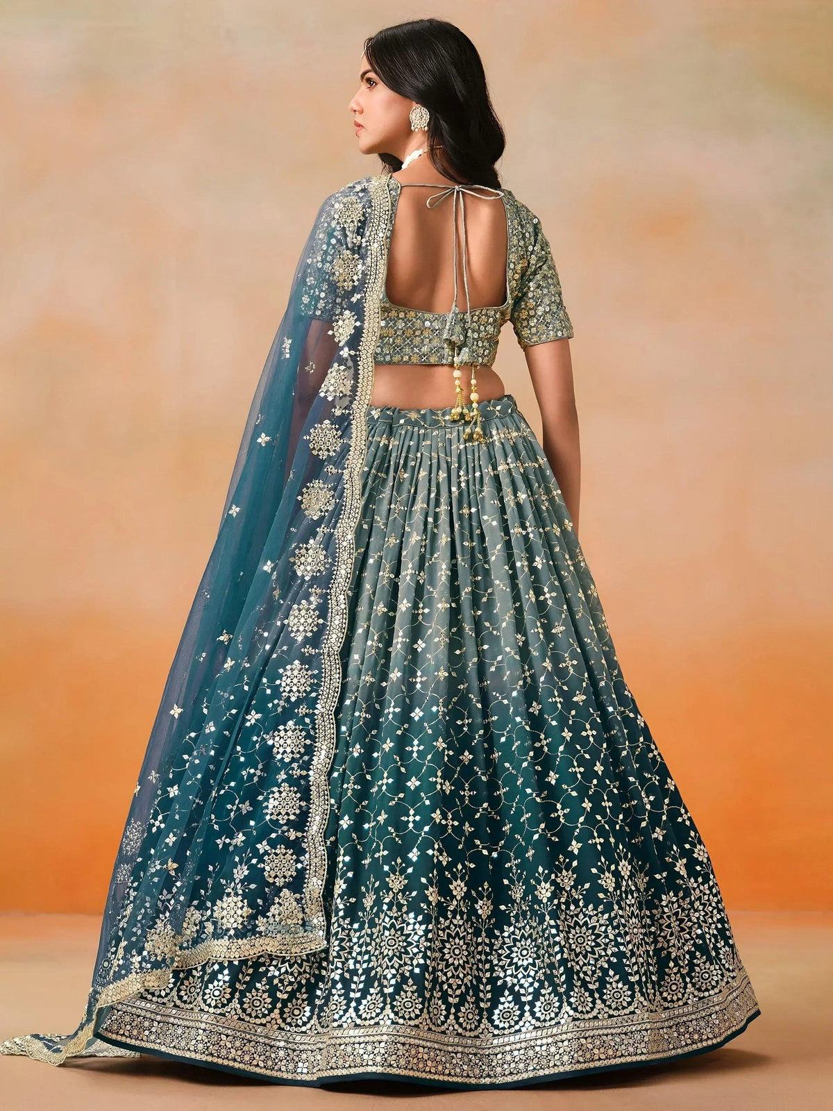 Tulsi Art Glamorous Dove Blue Sequins Embroidered Georgette Lehenga Choli | Grocsy