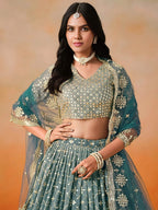 Tulsi Art Glamorous Dove Blue Sequins Embroidered Georgette Lehenga Choli | Grocsy
