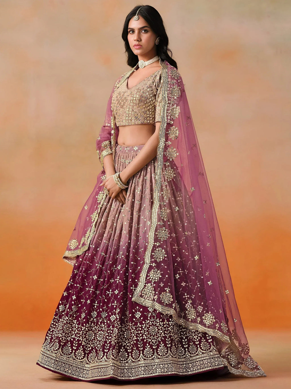 Tulsi Art Lovely Pink Georgette Engagement Wear Lehenga Choli | Grocsy