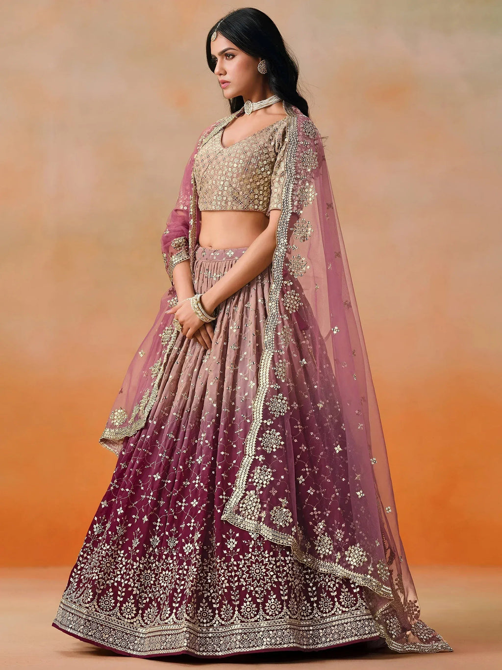 Tulsi Art Lovely Pink Georgette Engagement Wear Lehenga Choli | Grocsy