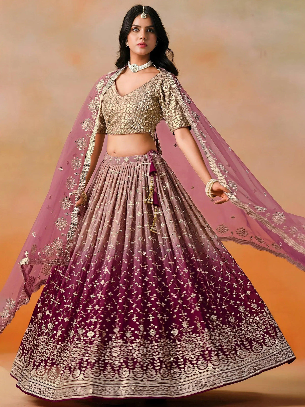 Tulsi Art Lovely Pink Georgette Engagement Wear Lehenga Choli | Grocsy