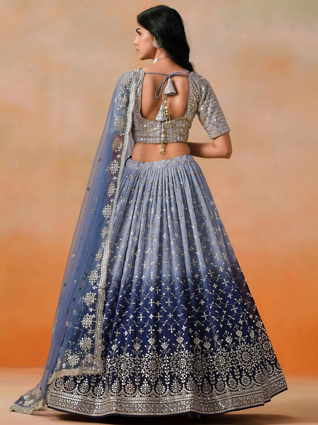 Tulsi Art Attractive Navy Blue Embroidered Reception Wear Lehenga Choli | Grocsy