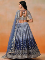 Tulsi Art Attractive Navy Blue Embroidered Reception Wear Lehenga Choli | Grocsy