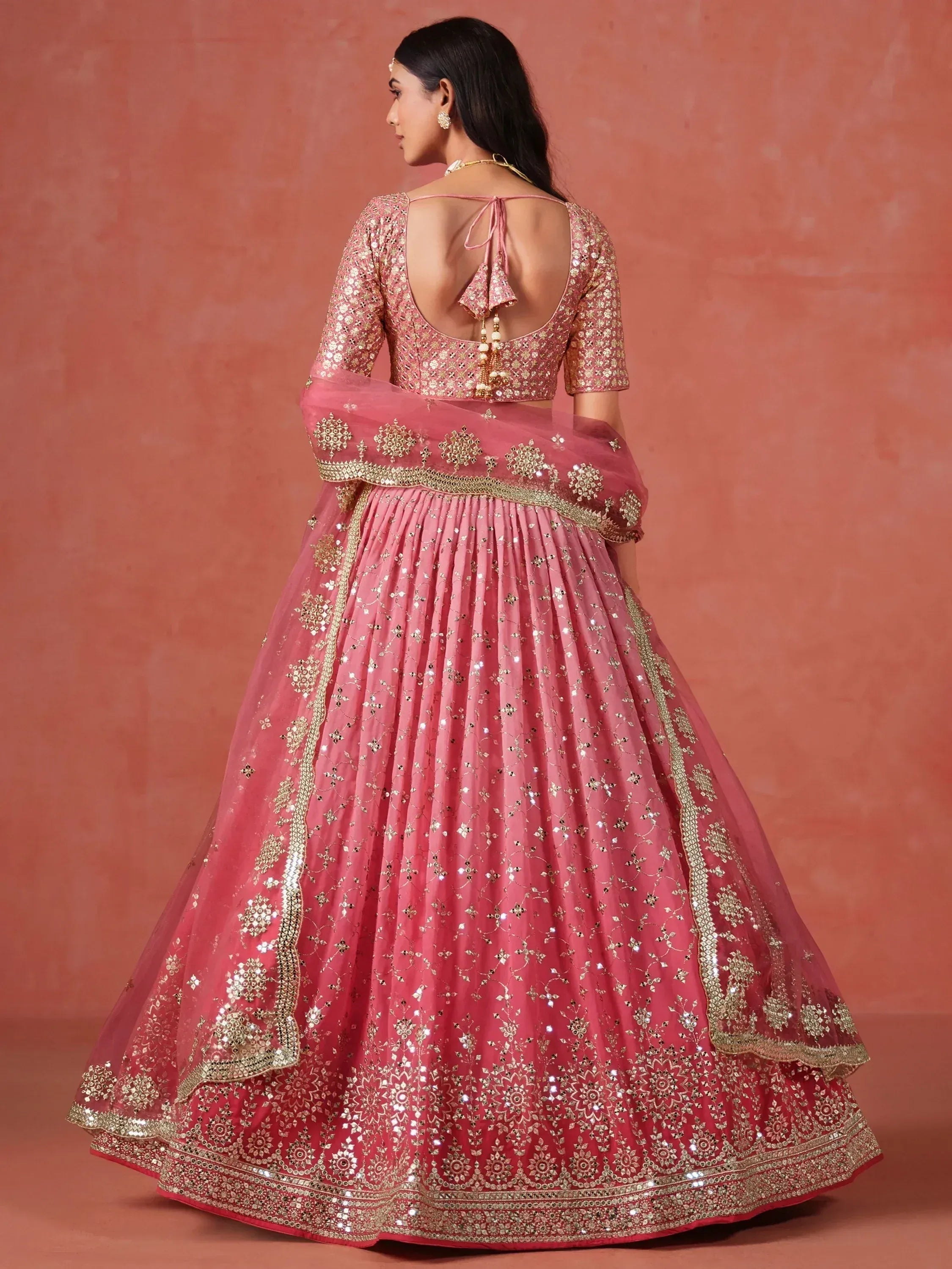 Tulsi Art Stunning Peach Georgette Sequins Lehenga Choli | Grocsy