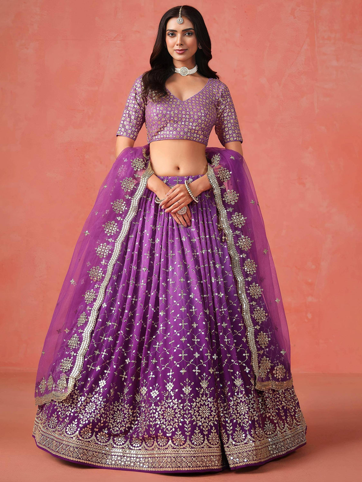 Tulsi Art Charming Purple Sequins Work Wedding Wear Lehenga Choli | Grocsy