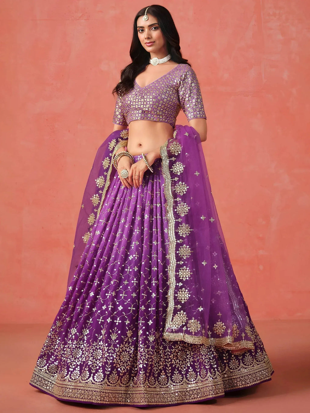 Tulsi Art Charming Purple Sequins Work Wedding Wear Lehenga Choli | Grocsy