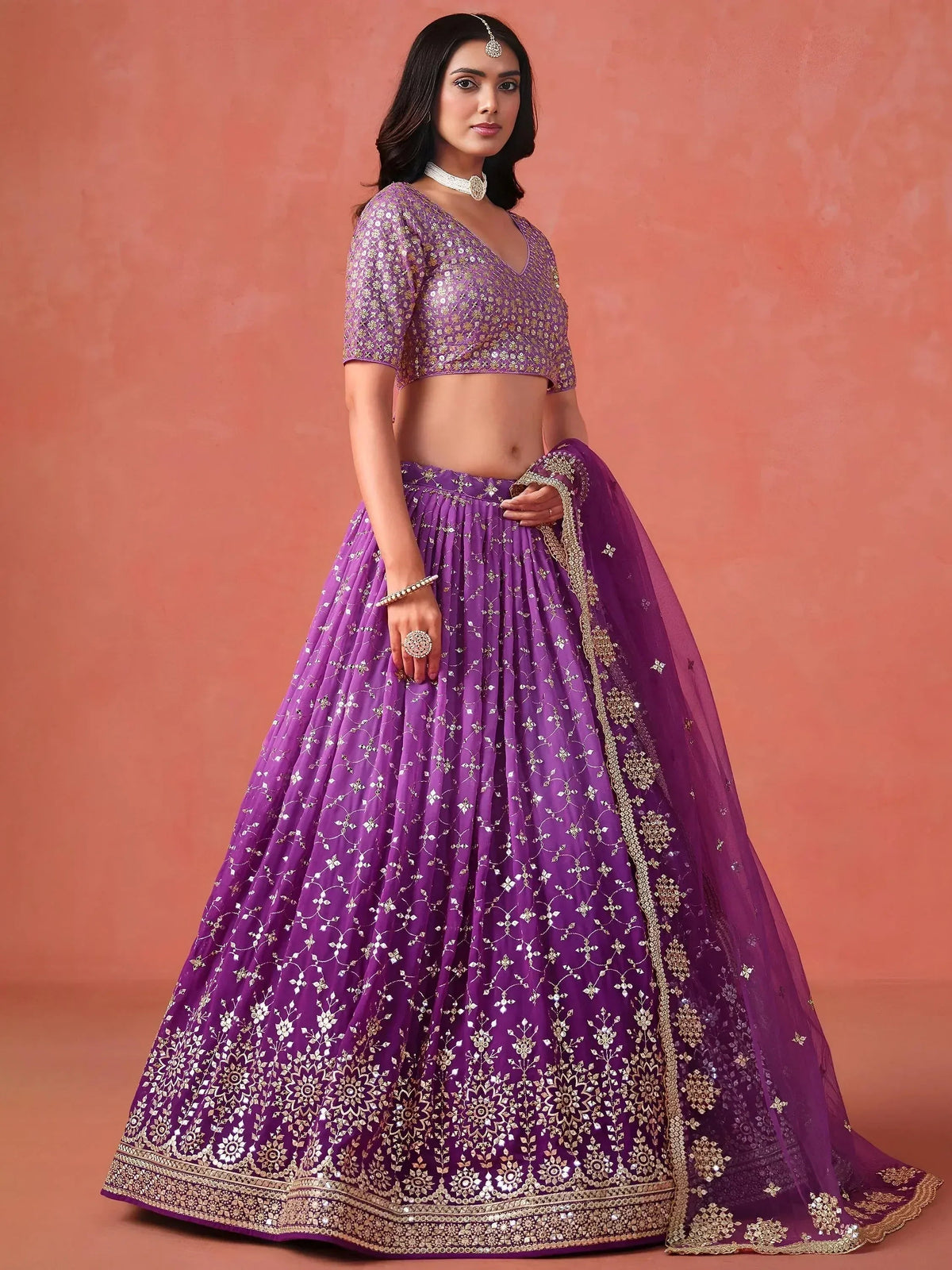 Tulsi Art Charming Purple Sequins Work Wedding Wear Lehenga Choli | Grocsy