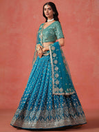 Tulsi Art Adorable Teal Blue Georgette Zari Embroidered Lehenga Choli | Grocsy