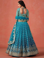 Tulsi Art Adorable Teal Blue Georgette Zari Embroidered Lehenga Choli | Grocsy