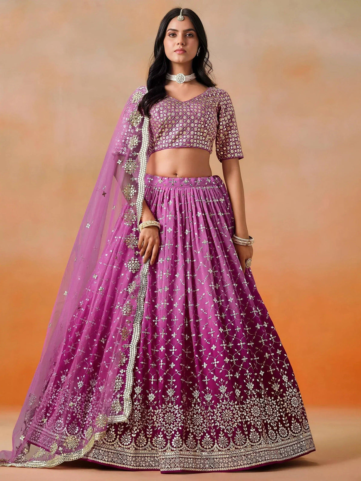 Tulsi Art Mesmerizing Pink Embroidered Bridesmaids Lehenga Choli | Grocsy