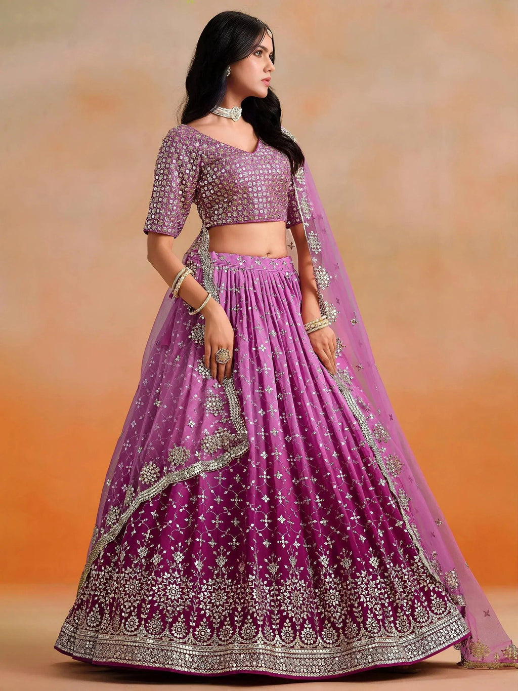 Tulsi Art Mesmerizing Pink Embroidered Bridesmaids Lehenga Choli | Grocsy