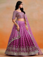 Tulsi Art Mesmerizing Pink Embroidered Bridesmaids Lehenga Choli | Grocsy