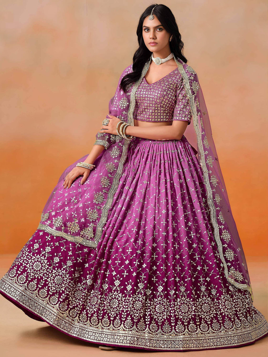 Tulsi Art Mesmerizing Pink Embroidered Bridesmaids Lehenga Choli | Grocsy