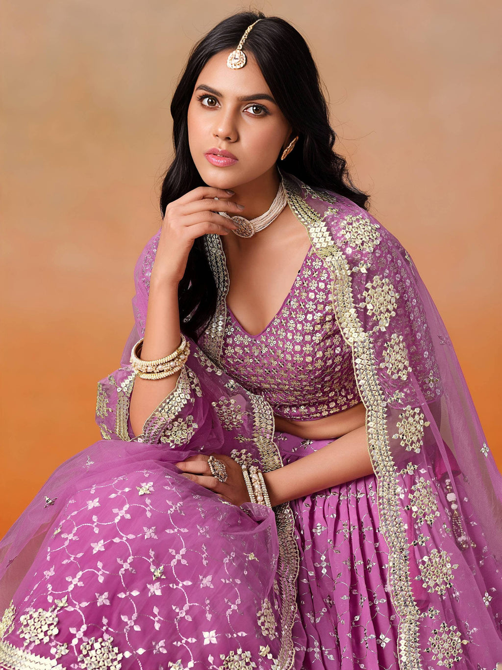 Tulsi Art Mesmerizing Pink Embroidered Bridesmaids Lehenga Choli | Grocsy