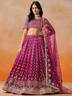 Tulsi Art Alluring Rose Pink Zari Work Sangeet Wear Lehenga Choli | Grocsy