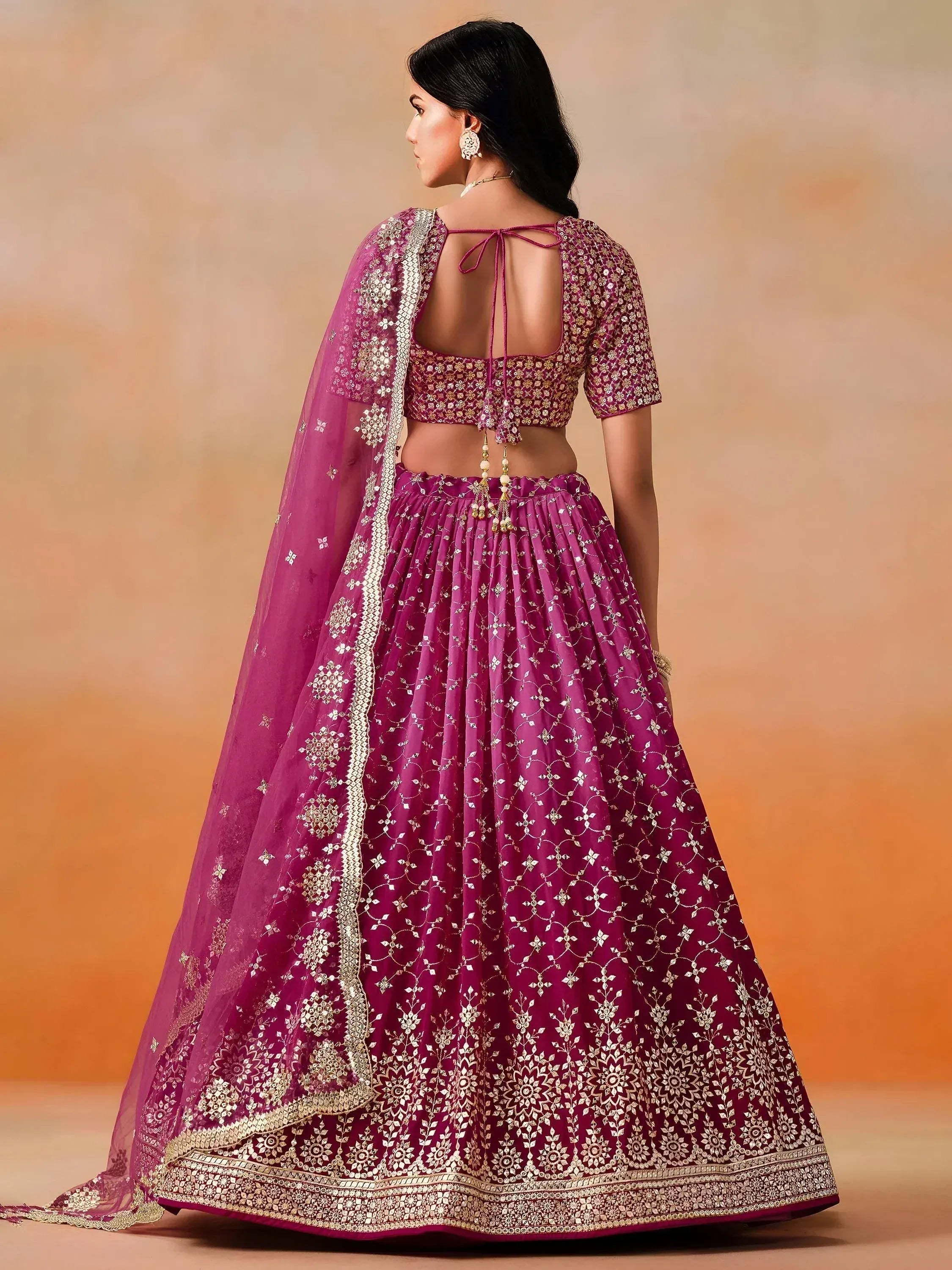 Tulsi Art Alluring Rose Pink Zari Work Sangeet Wear Lehenga Choli | Grocsy