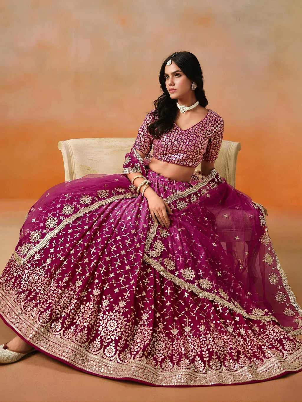Tulsi Art Alluring Rose Pink Zari Work Sangeet Wear Lehenga Choli | Grocsy