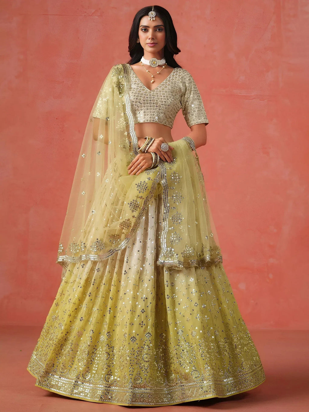 Tulsi Art Adorning Yellow Georgette Haldi Wear Lehenga Choli With Dupatta | Grocsy