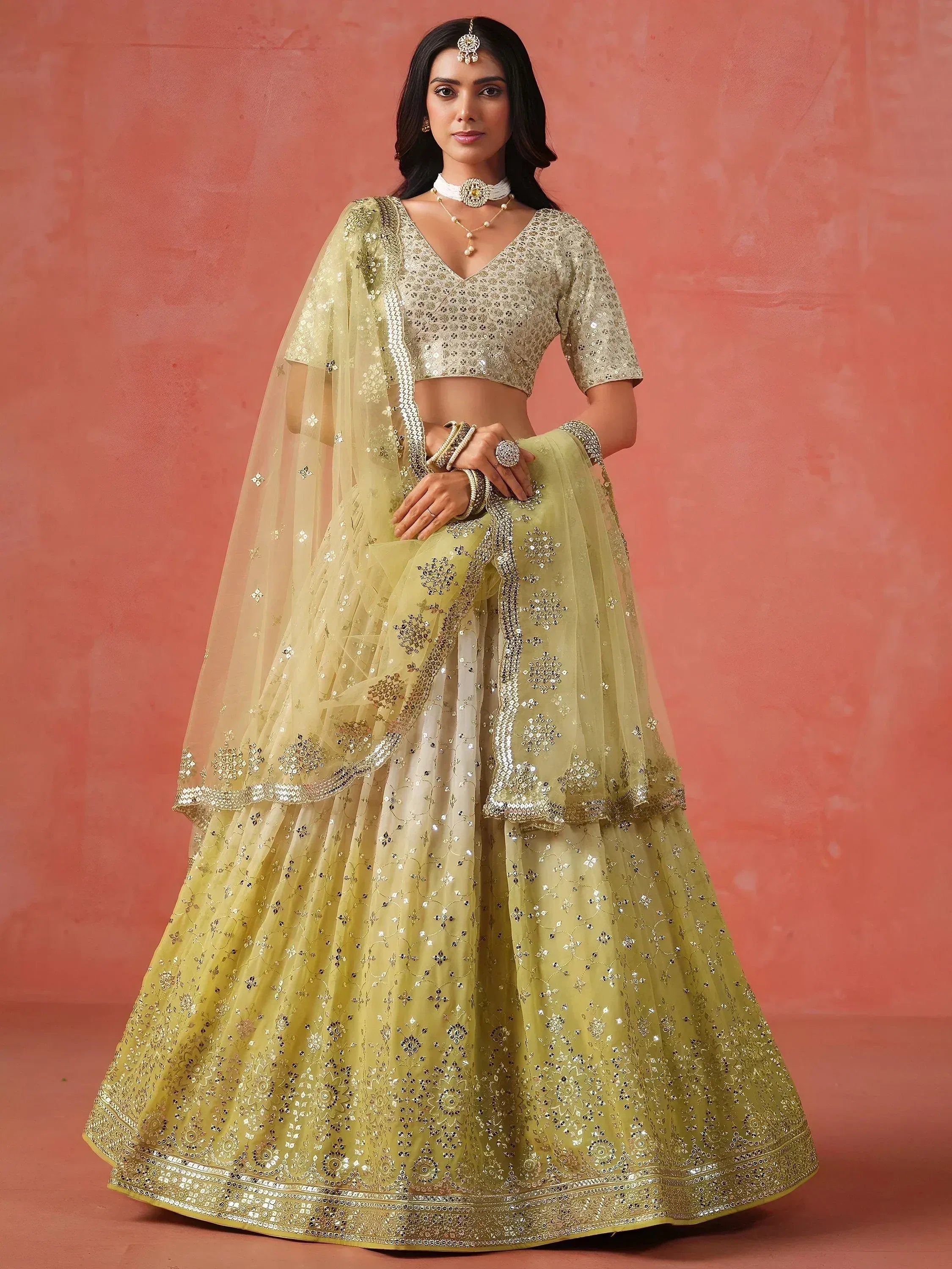 Tulsi Art Adorning Yellow Georgette Haldi Wear Lehenga Choli With Dupatta | Grocsy